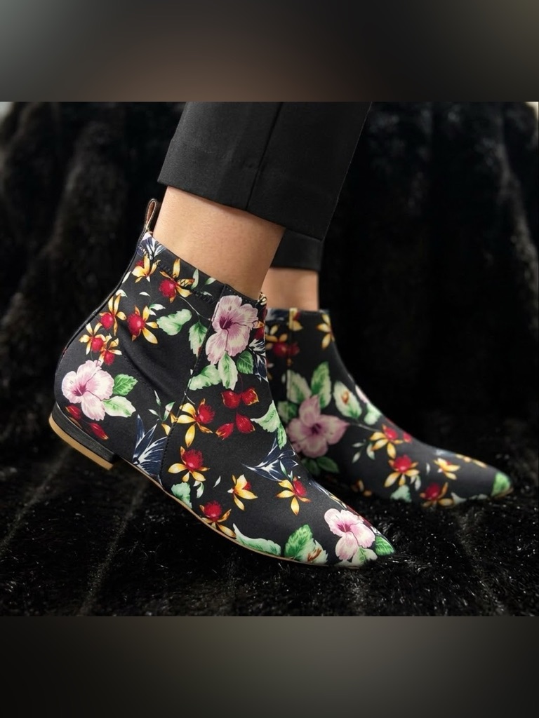 Pollini Women's Black Satin Ankle Boots Pink Size 38 Eu / 7.5 Us
